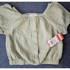 Cat & Jack Baby Toddler Girls Green Gauze Puff Sleeve Button Top 4T
